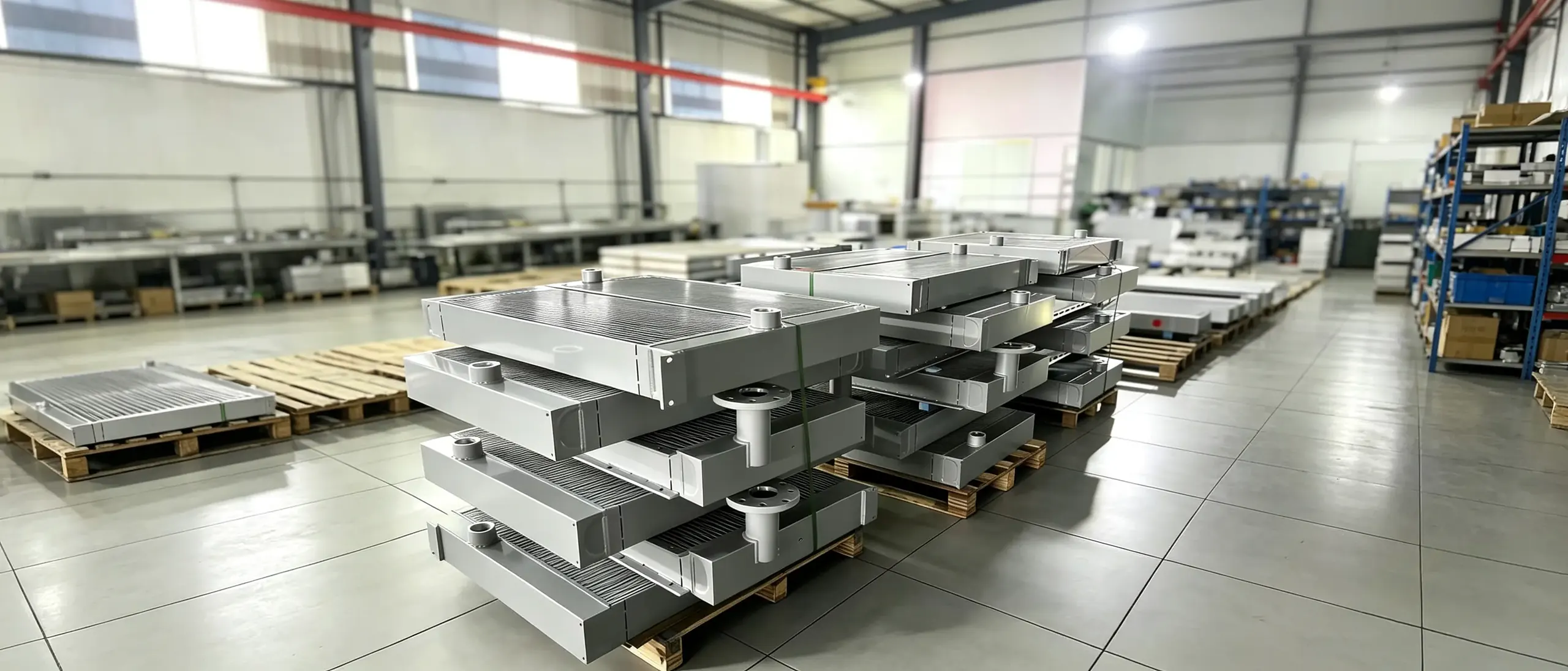 Custom heavy-duty industrial aluminum oil cooler with flange connections for hydraulic cooling systems